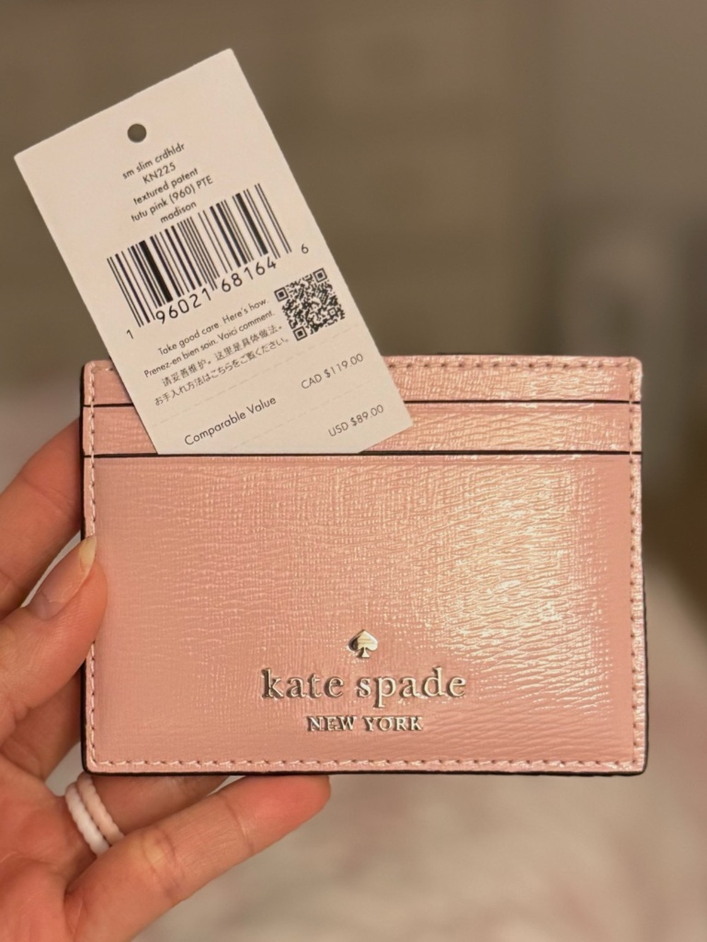 Kate Spade Madison Slim Patent Cardholder- Tutu Pink